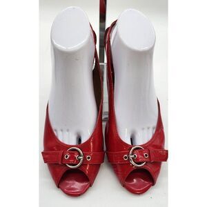 Nine West Red Peep Toe Slingback Flats 8M